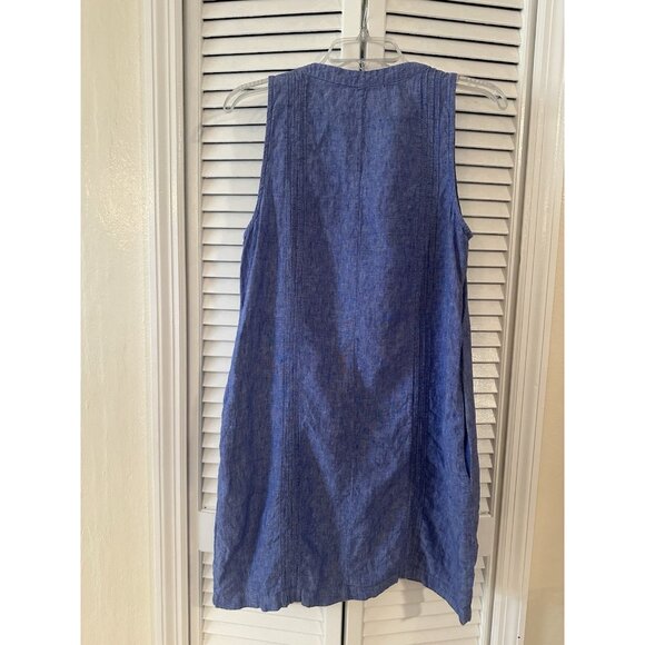 Sigrid Olsen Linen Blue Trapeze Dress Pockets Lagenlook Women’s Sz M Sleeveless - Picture 2 of 6